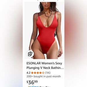 Women's Sexy Plunging V Neck Thong Bathing Suit Open Back 1 Piece Swimsuit small